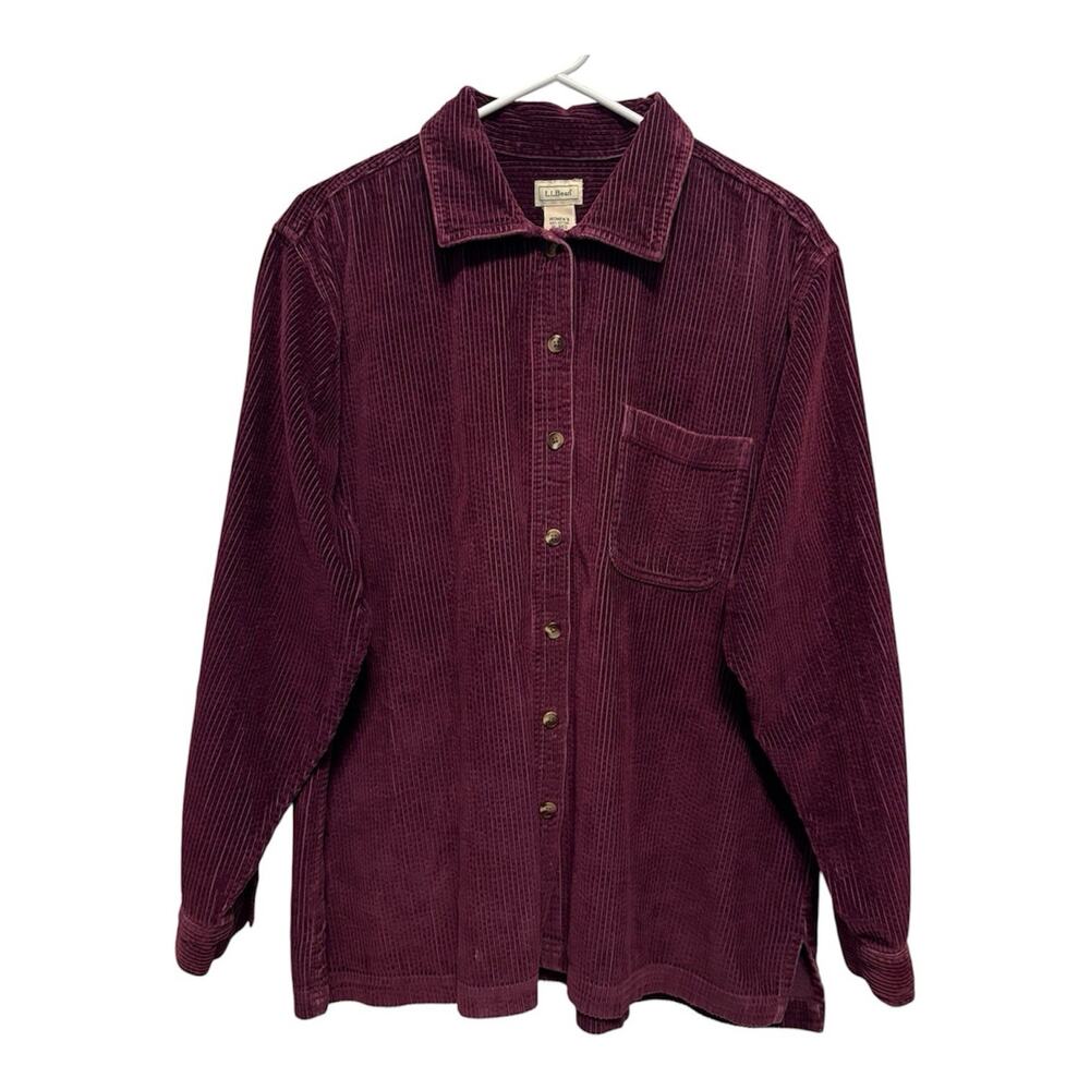 L.L. Bean Wide Wale Corduroy Button Shirt Jacket Womens XL Purple Comfort Cabin